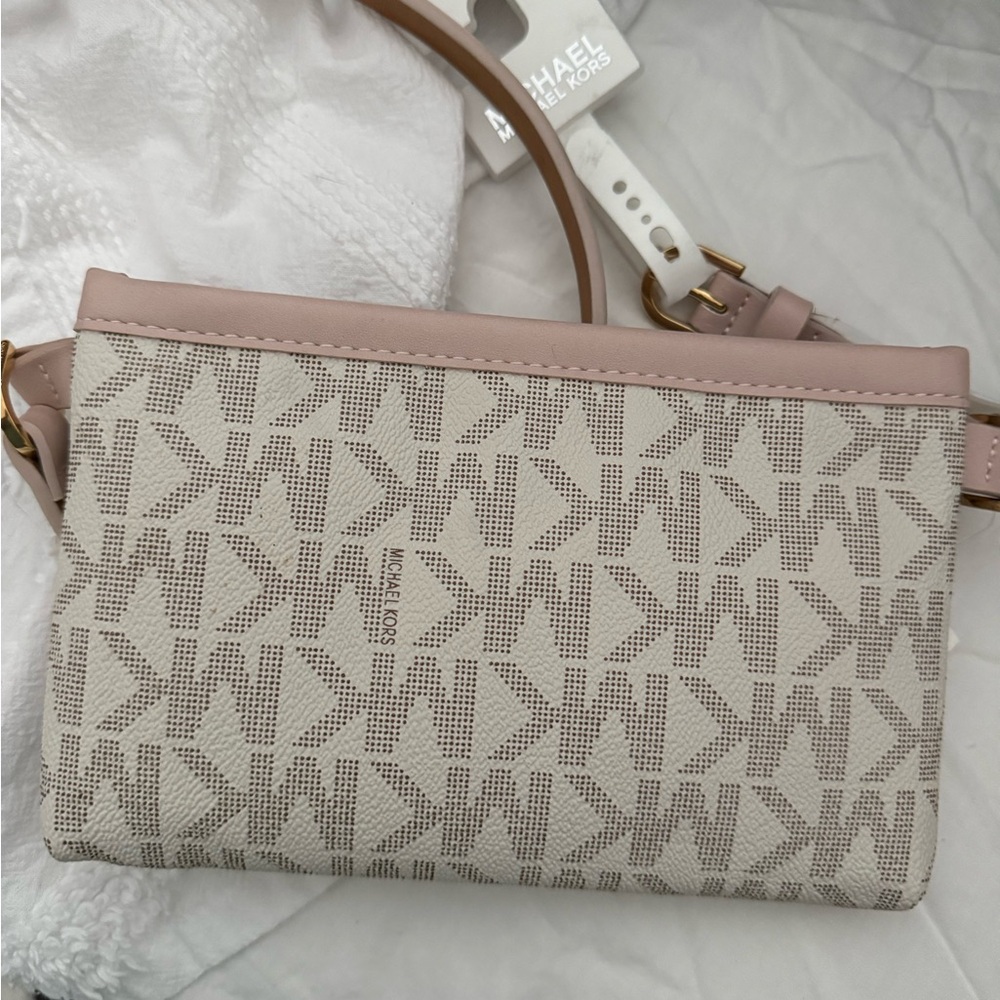 Michael Kors Pink and Cream Belt Bag with Monogram